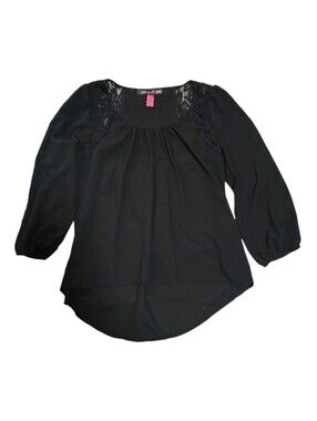 Black Lace-Trim Scoop Neck Blouse